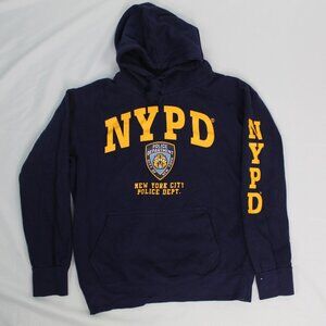 NYPD New York City Police Department Hoodie Mens Medium Blue Gold Logo On Arm